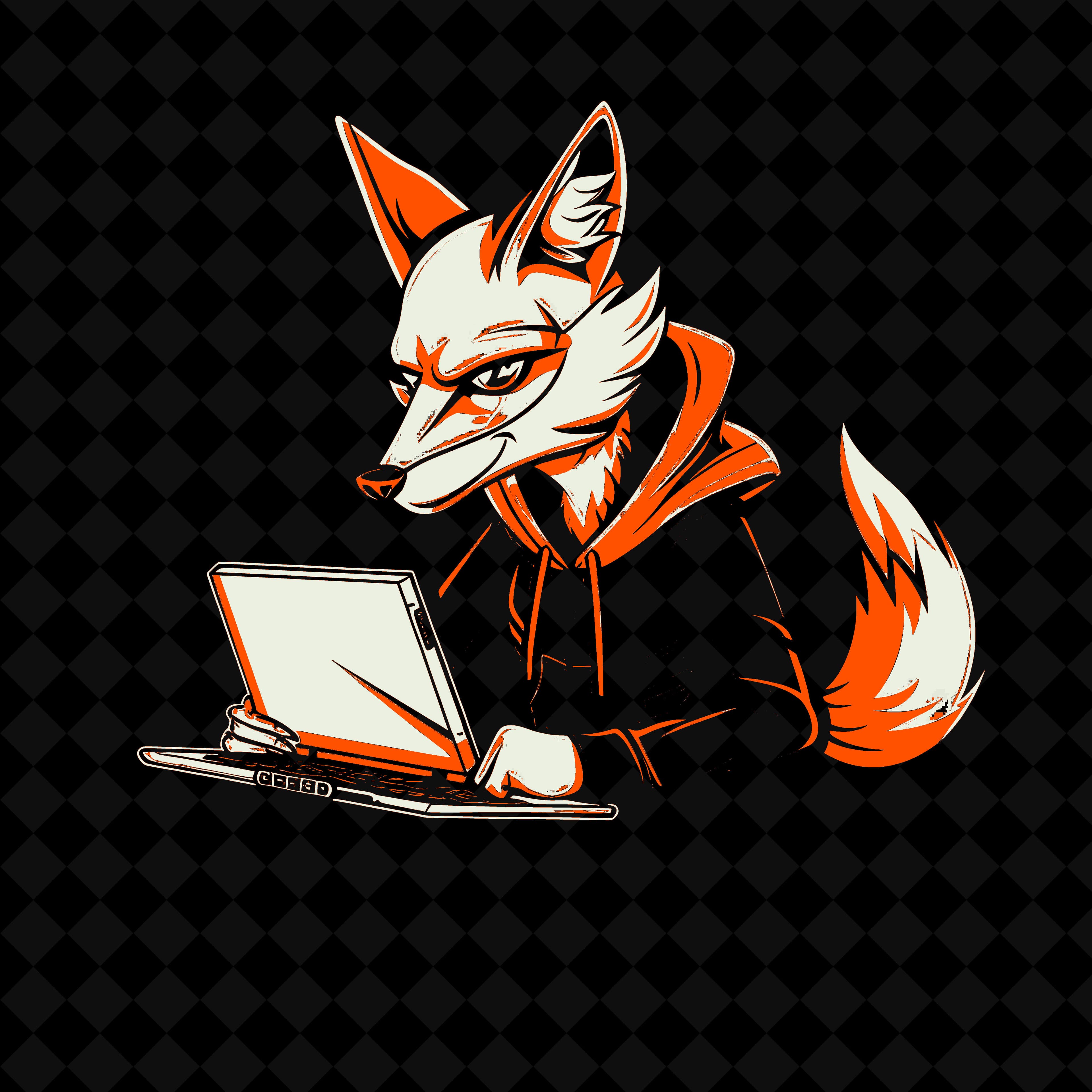 Fox sitting in front of a computer